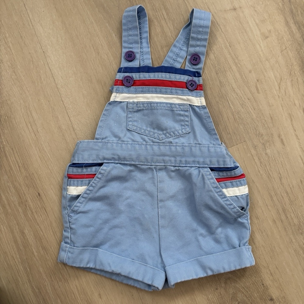 Toddler Blue‎ Vintage Overalls Shortalls 1980's Striped 12M Jet Set